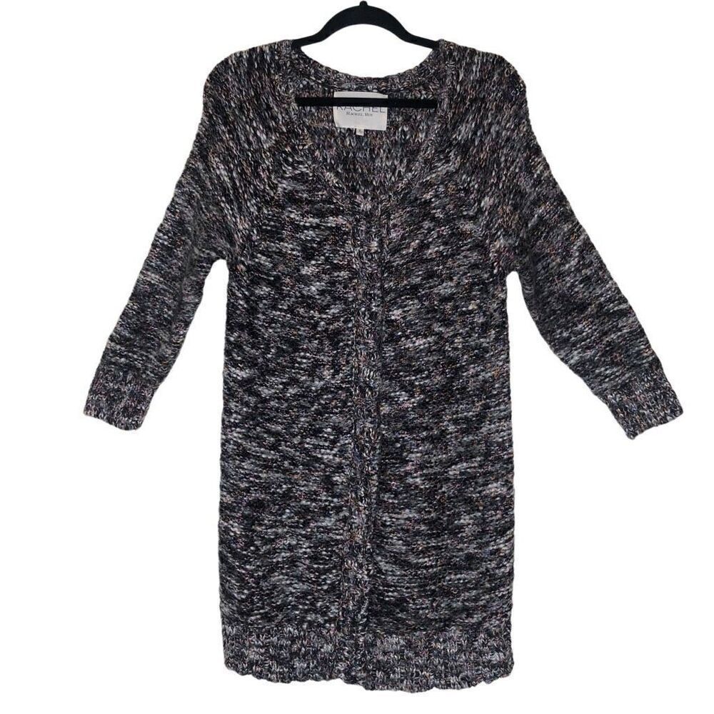 Rachel Rachel Roy Black & Pink Wool Blend Chunky Knit Sweater Coat Size M